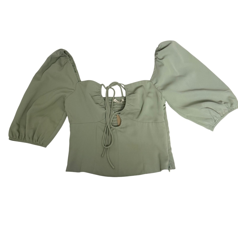 Et Clet Basil Green Cutout Halter Puff Sleeve Crop Top Women Size Small NEW
